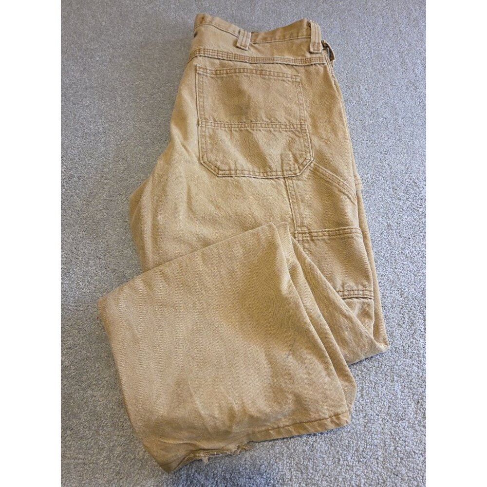 Vintage Lee Dungaree Jeans Men Carpenter 36x32 Khaki Workwear Heavy duty 2887931